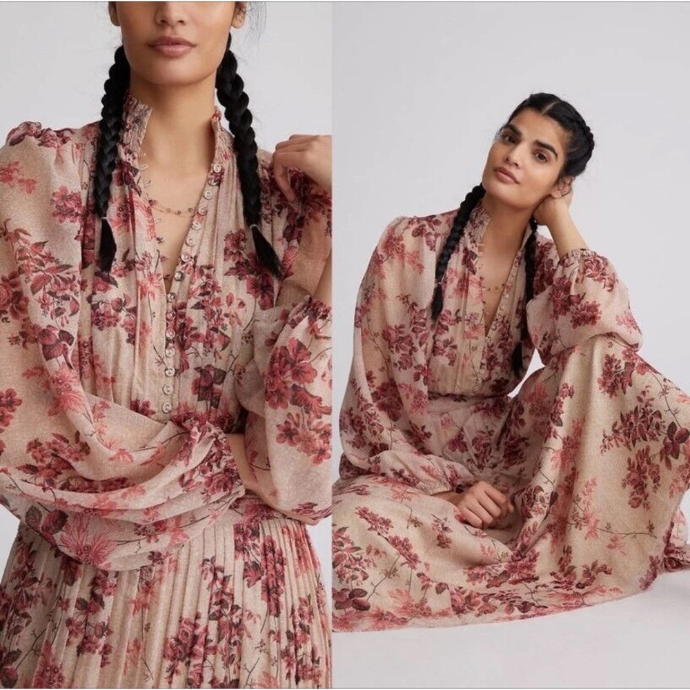 NWT Anthropologie Let Me Be Pink Floral Boho Maxi Dress $248 XS